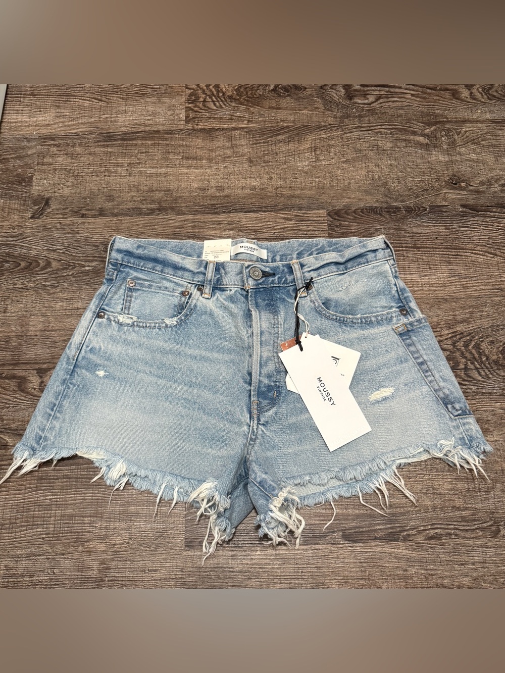 MOUSSY Mckendree Light Wash Frayed‎ Hem Denim Shorts